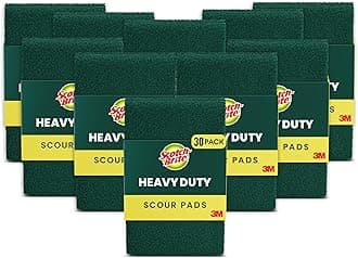 Heavy Duty Scouring Pad, Durable and Long-Lasting Dish Scrubber for Kitchen + Outdoor, 30 Scrub Pads for Uncoated Pots and Pans, Cast Iron Cooktops, Grill Grates, Oven Racks, and BBQ