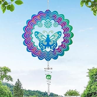 Light Catcher Wind Spinners Outdoor with Spiral Tail - Butterfly 3D Hanging Garden Yard Patio Window Decor Gift for Women Mom Grandma Wife, Kinetic Spin Eye-Catching Fun to Watch Art Sculptures
