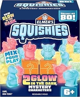 Elmer's Squishies Kids’ DIY Activity Kit, Glow in the Dark Toy Kit, Creates 2 Mystery Characters, 13-Piece Set, Ages 6+