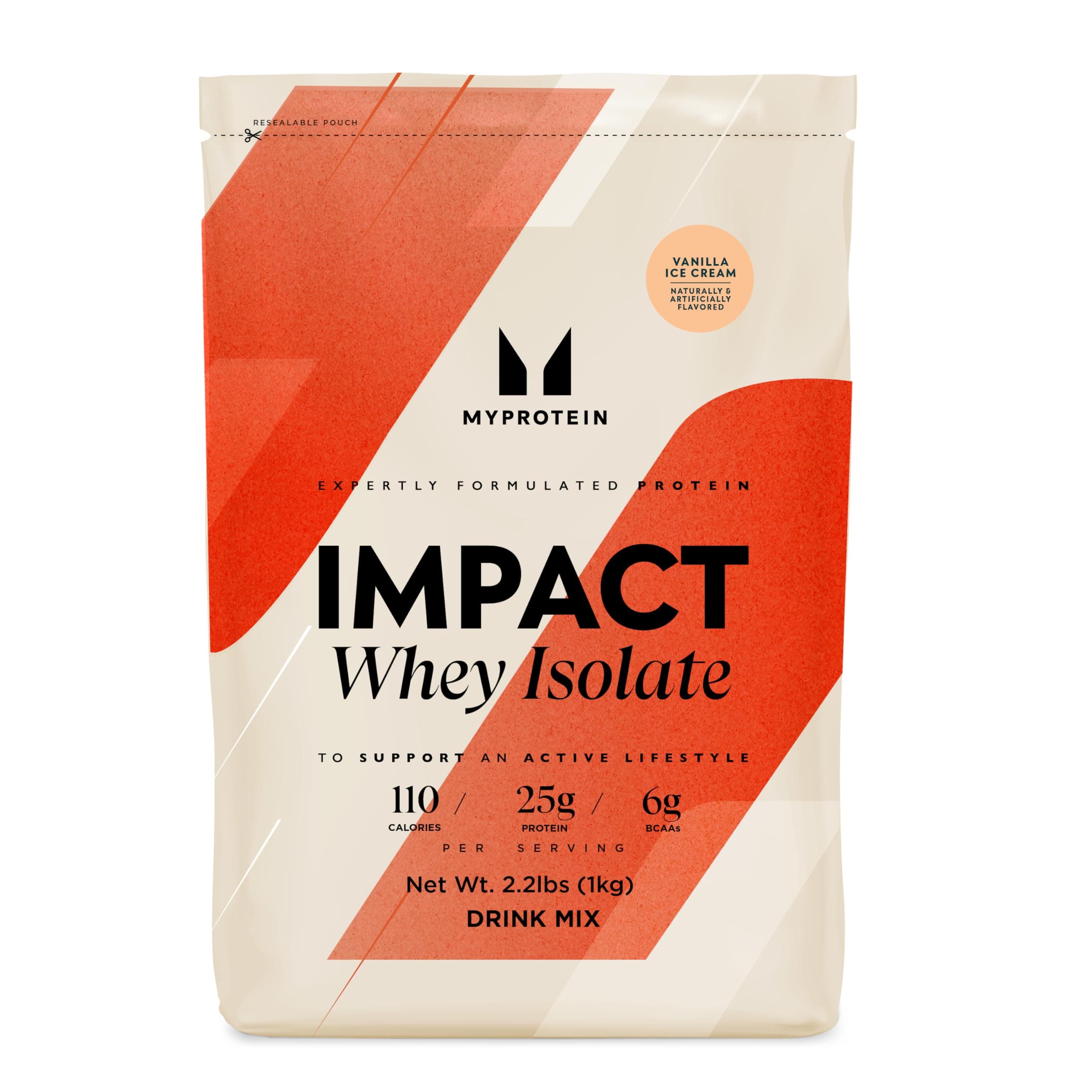 Impact Whey Protein Isolate, 2.2 Lbs (40 Servings) Vanilla Ice Cream, 22g Protein, 3.5g Glutamine & 4.5g BCAA Per Serving, Protein Shake for Muscle Strength & Recovery