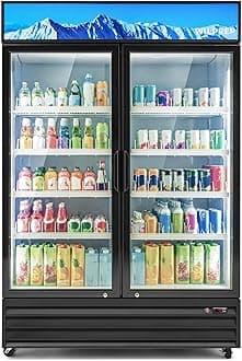 Commercial Display Refrigerator, 46.8 cu ft 2 Glass Door Merchandiser Refrigerator with LED Lights, 52.4 in Upright Beverage Cooler for Restaurants Retail Stores, ETL & ETL Sanitation Listed