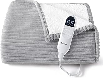 Bedsure GentleSoft Heated Blanket Electric Throw - Soft Ribbed Flannel Electric Blanket, Heating with 4 Time Settings, 6 Heat Settings, and 3 hrs Timer Auto Shut Off (50x60 inches, Light Grey)