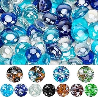 Mr. Fireglass 10 Pound Blended Fire Glass Beads, 1/2" High Luster Mixed Colored Fire Glass Drops for Fireplace Fire Pit & Lanscaping, Cobalt Blue, Crystal Ice, Caribbean Blue