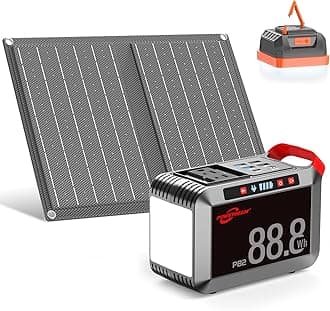 POWSTREAM 24000mAh Solar Power Generator with 21W Foldable Solar Panel and 248lm Camping Lantern Included, 88.8Wh Power Bank with AC Outlet for Emergency Outages