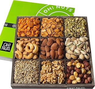Oh! Nuts 9 Variety Mixed Nuts Gift Basket | Freshly Roasted Healthy Gourmet Holiday Snack Gift | Premium Wood Food Basket for Men, Women, Birthday, Anniversary, Corporate Tray