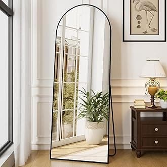 JAWGLOW Arched Full Length Mirror, 64 "x 21" Floor Mirror with Stand, Full Body Mirrors with Aluminum Alloy Frame, Freestanding, Wall-Mounted or Leaning (Black)