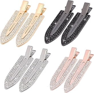 Magicsky 8PCS No Crease Hair Clips,Rhinestone No Bend Flat Barrettes,Diamond Metal Pin for Makeup Bang,Styling Tool for Women Girls, Silver Gold Black