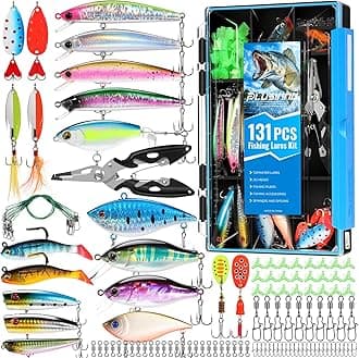 PLUSINNO Fishing Lures Fishing Tackle Box Fishing Gifts for Men, Bass, Trout Fishing Accessories Kit for Saltwater & Freshwater Fishing Gear Including Topwater Lures, Hooks, Spinnerbaits