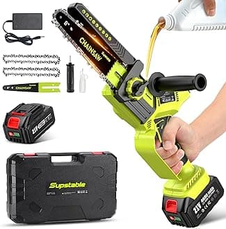 Mini Chainsaw Cordless, 8 inch & 6 inch 2-IN-1 Electric Hand Saw with 4000mAh Rechargeable Battery and Auto Oiler System for Trees Trimming Wood Cutting, Garden Tool Gift for Men Dad Husband