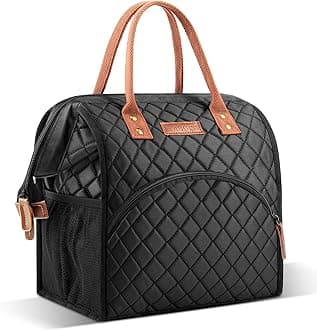 Insulated Lunch Bag for Women & Men - Reusable 10 L Lunch Box for Women - Leakproof Tote Cooler Bag for Adults Work, Beach, Travel, Picnic (Black)