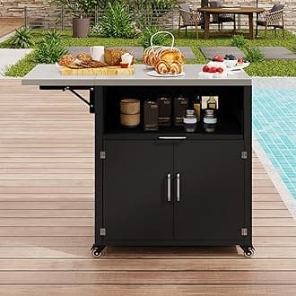 Versatile Outdoor Cabinet with Folding & Expandable Work Surfaces, Ample Storage Space, and Lockable Wheels