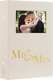 Lanpn Wedding Photo Album 4x6 300 Pocket Photos Slip in, Linen Cover Large Capacity Newlywed Marriage Window Album Hold 300 Horizontal Photos (Mr & Mrs, Beige)