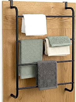 GEEZY Over Door Towel Rail with 4 Bars - Space Saving Organiser Rack, Modern Steel Design, Easy Assembly, Robust Holder - Great for Hanging Large Towels, Face Cloths, Drying Garments