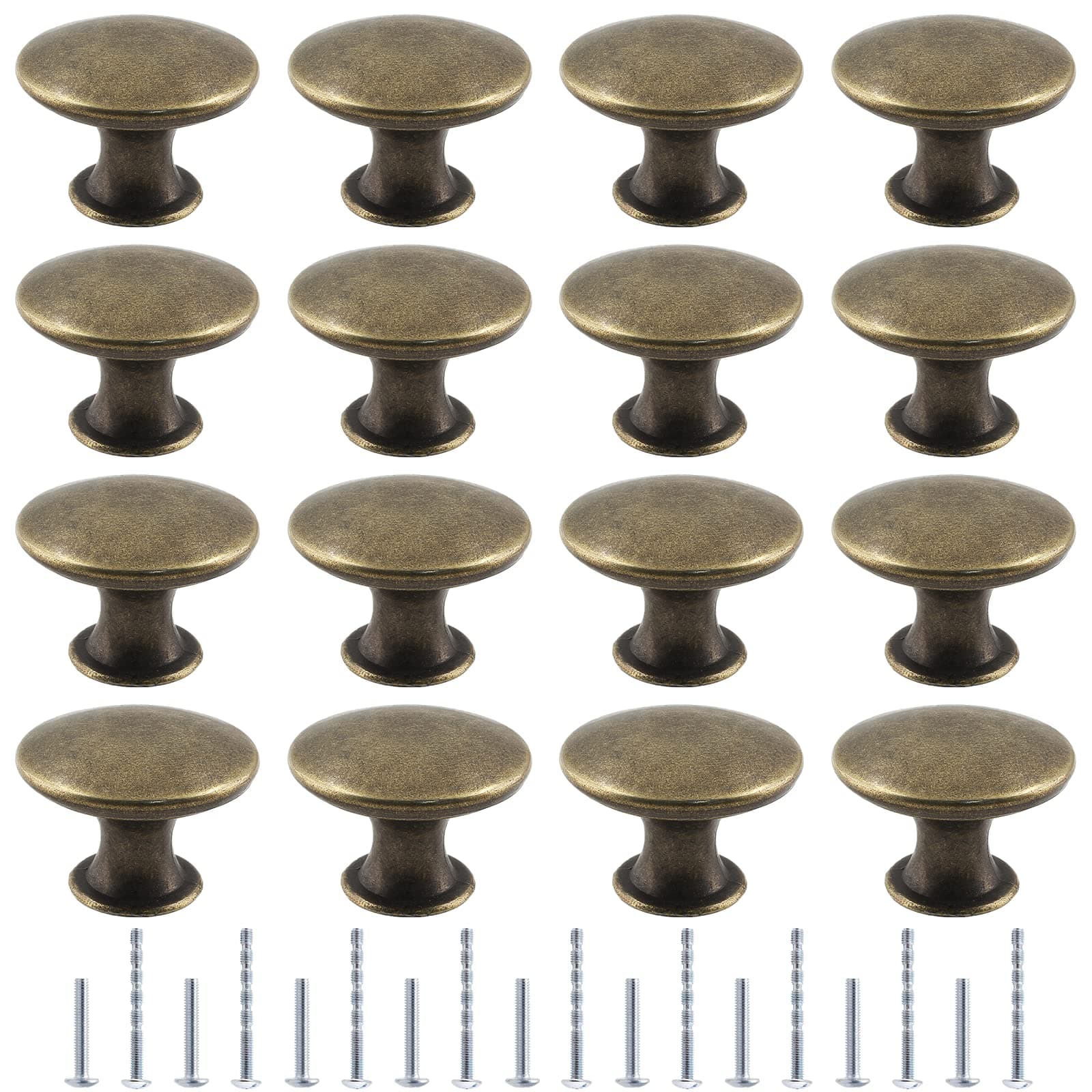 16Pcs Antique Bronze Kitchen Cabinet Knobs Handle Pulls, 30mm Vintage Round Drawer Knob Pulls for Dresser, Cupboard, Bathroom