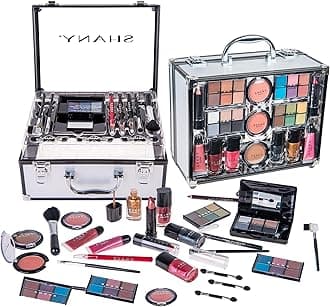 SHANY Carry All Trunk Makeup Kit with Reusable Aluminum Case Exclusive Holiday Gift Set. Black & White