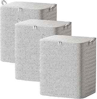 Axroad Mall3 Pack Large Capacity Clothes Storage Bags with Zips, Portable Non Woven Closet Organizer Foldable Storage Containers for Comforters Blankets Bedding Wardrobe Storage (30L)