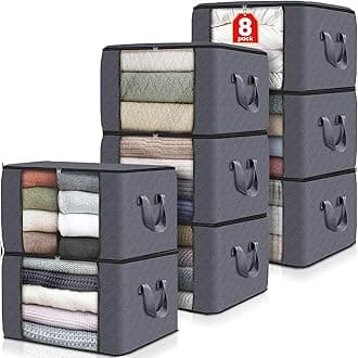 Fab totes Storage Bags,Clothes Blanket Storage Bins Foldable Closet Organizers with Reinforced Handle for Home Dorm Storage and Organization,Fabric Bags for Organizing Sheets,Clothing (Grey,8 Pack)