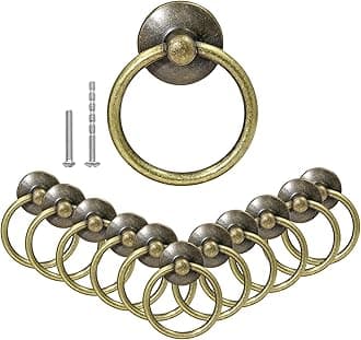 12Pcs Round Ring Drawer Pulls Vintage Bronze Ring Handle Knobs for Cabinet Drawer Dresser Cupboard Wardrobe, Single Hole