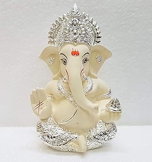 Gold Art Indiagold And Silver Plated Ganesha Idol Silver Chandan Ganesh Idol For Car Dashboard Ganesha Murti Ganpati Idol For Home Decor Puja Lord Ganesh Statue Gift For Office Desk Puja Room Figurine