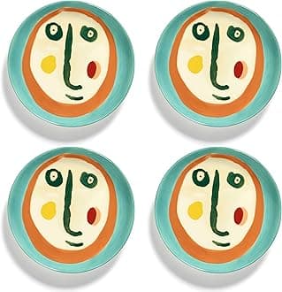 Serax Breakfast Plate | Feast Tableware by Ottolenghi | 4 Dessert Plates | Stoneware Dinnerware Set in Mixed Colors 2 | Luxury Dishware for Dinner at Home, Party | Kitchen Sets