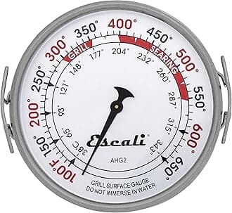 Escali AHG1 Stainless Steel Direct Grill Surface Thermometer, Searing Temperature Zones 100-500F Degree Range NSF Certified, Silver