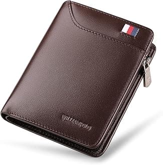 WILLIAMPOLOMen Wallets Genuine Leather Slim Wallet Mens Short Money Clips Small Coin Pocket Bifold Credit Card Holder Thin Purse with ID Window, Brown, S, Casual