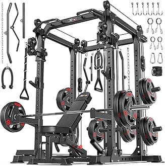Power Cage Multi-Function Power Rack with Cable Crossover System,1500 LBS Capacity Squat Rack with Weight Bench,for Home Gym