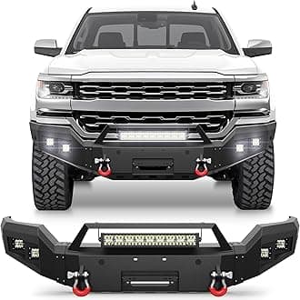 Front Bumper Fit for Chevy Silverado 1500 2016-2018, Pickup Truck Bumper Black with Winch Plate, D-ring and Lights (Compatible with Chevy Silverado 1500 2016 2017 2018
