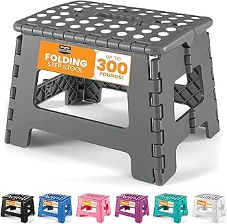 Utopia Home Folding Step Stool with Handle – 9 Inch Anti Slip Collapsible Stool – Holds Up to 300 lbs – Sturdy Plastic Step Stool Foldable for Kitchen, Bathroom and Home Use (1-Pack, Grey)