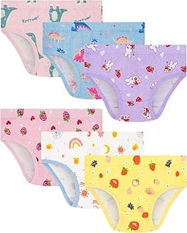 100% Cotton Girls Underwear Tagless Comfort Toddler Panties (6-Pack)