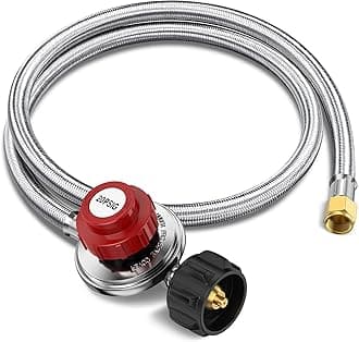 4FT Propane Regulator with Hose, High Pressure Adjustable Propane Tank Regulator, QCC1 & 3/8” Female, Braided Propane Hose for Burner, Fish Fryer, Turkey Fryer, Forge, Smoker, Cooker—0-20PSI