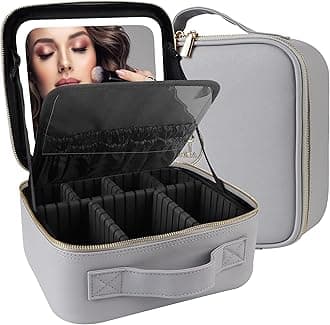 MOMIRA Travel Makeup Bag Cosmetic Bag Makeup Organizer Bag with Lighted Mirror, Adjustable Brightness in 3 Color Scenarios, Waterproof Makeup Train Case, Gift for Women, Z-Grayish, S, Integrated