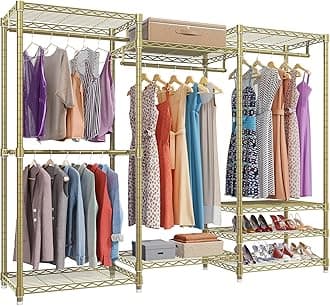 VIPEK V5 Portable Closet Wardrobe Heavy Duty Clothes Rack, Freestanding Metal Clothing Racks Custom Closet Racks with 8 Adjustable Shelves, 68.9" Lx15.7 Wx76.4 H, Max Load 890LBS, Gold