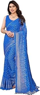 RAJESHWAR FASHION WITH RFWomen's Foil Print Work Georgette Sarees For Ladies & College Girls Farewell With Tassels On Pallu & Blouse