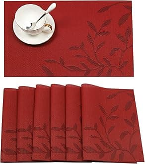 SHACOS Red Placemats Set of 8 Woven Vinyl Place Mats for Dining Table Heat Resistant Table Mats (8, Red)
