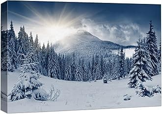 wall26 - Winter Mountain Snow Covered Trees - Canvas Art Wall Decor - 24" x 36"