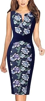 VFSHOWWomens Vintage Pleated Pockets Work Business Casual Skater A-Line Dress