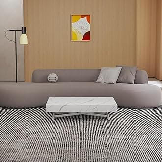 VOLERO' ; Table Lift-top Coffee to Dining Table,Transformable Space-Saving Table, Achille Large Model, Sliding Mechanism with Millimeter Height Adjustment (White Veined)