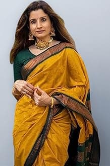 Women's Kanjivaram Soft Cotton Linen Silk Saree With Blouse Piece