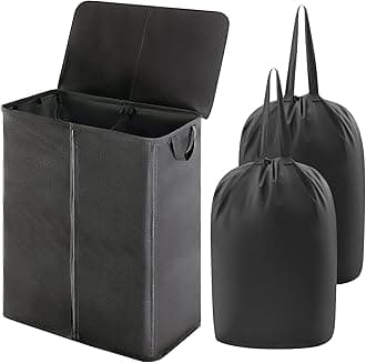 Lifewit 160L Double Laundry Basket with Lid and Removable Laundry Bags, Divided Washing Basket with Handles, Large Separated Laundry Hamper for Bedroom, Bathroom, College Dorm, Laundry Sorting, Grey