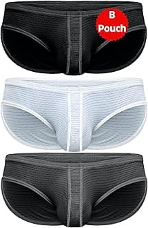 Real Men Ares-Accent Low-Rise Pouch Bikini Brief – 1, 3, 6 Pack with Size ABCD Pouch XS - 5XL, B Pouch 3 Pack- Black White Grey, L
