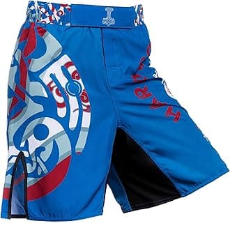 Hardcore TrainingFight Shorts Thor Men's Boxing Blue White MMA Combat BJJ Grappling Fitness Muay Thai Kickboxing No Gi
