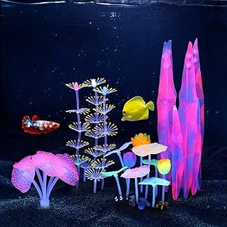 Lpraer Glow Fish Tank Decoration - Glowing Aquarium Coral Sea Anemone Lotus Leaf Seaweed Ornament - Artificial Plant for Aquarium Landscape