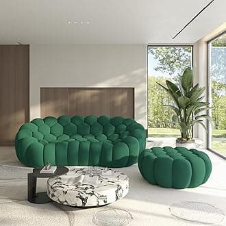 Bubble Couch with Ottoman, Modern 3-Seater Round Floor Couch, 3D Honeycomb Shape Bubble Sofa Curved Sofas for Living Room, Circle Boneless Couches, No-Assembly (Green, 98.43+41")