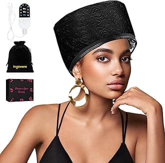 Heat Cap for Deep Conditioning, Thermal Cap for Hair Steamer Cap for Natural Hair Portable Electric Heat Hair Spa Cap for Home Use Leather Rose (Black)