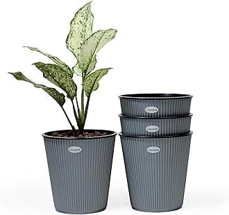 GREENON® 7 Inch Plant Pot Pack of 4 (8 Pots) | Grey Outer and Black Inner Planter | Self Water | UnFadable Flower Pot | Virgin Plastic Gamla | UV Treated | for Indoor and Balcony