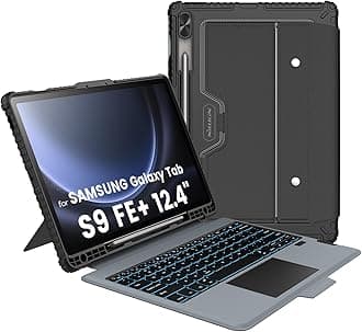 for Samsung Galaxy Tab S9 FE Plus Case with Detachable Keyboard, Multi-Touch Trackpad, 7-Color Backlit, S Pen Holder, Rugged Keyboard Case with Camera Cover for Samsung Tablet S9 FE+ 12.4"