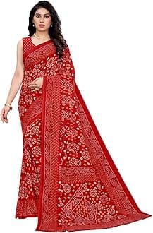 Satrani Women's Georgette Bandhani Printed Saree with Blouse Piece