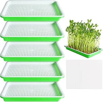 EBaokuup 5 Pcs Seed Sprouter Tray with Drain Holes - BPA Free Seed Germination Propagation Trays, Soil-Free Wheatgrass Bean Sprouts Microgreens Growing Kit with Germinating Paper