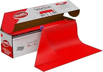 Neatiffy Disposable Plastic Table Cloth Roll | 137 cm x 33 m Waterproof Tablecloth | Rectangle, Square, Round Oval Tables | Picnic, Party, Banquet, Birthdays, Weddings (Red)